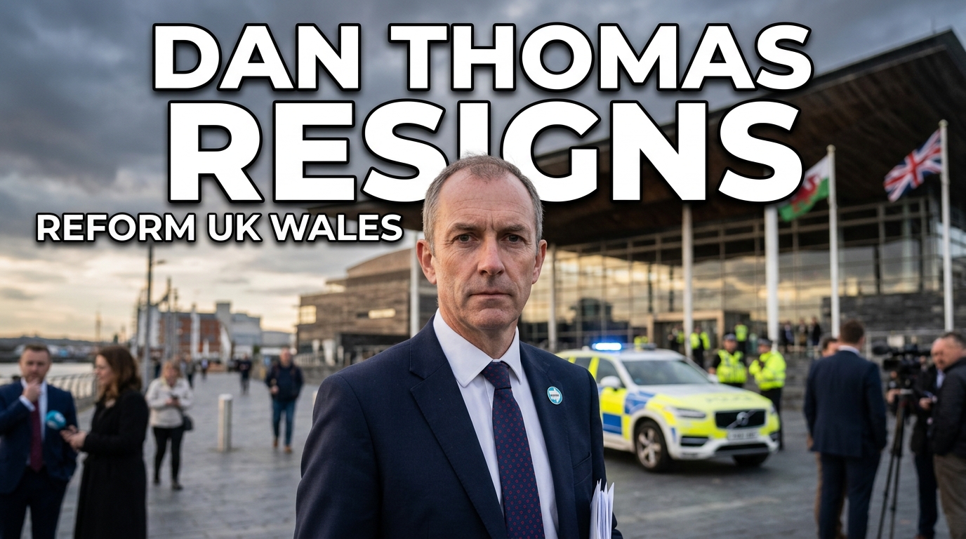Dan Thomas resigns as Reform UK Wales leader following arrest on suspicion of assault and controlling or coercive behaviour.