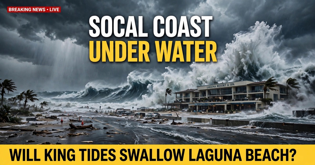 Southern California coastal flooding waves at Laguna Beach