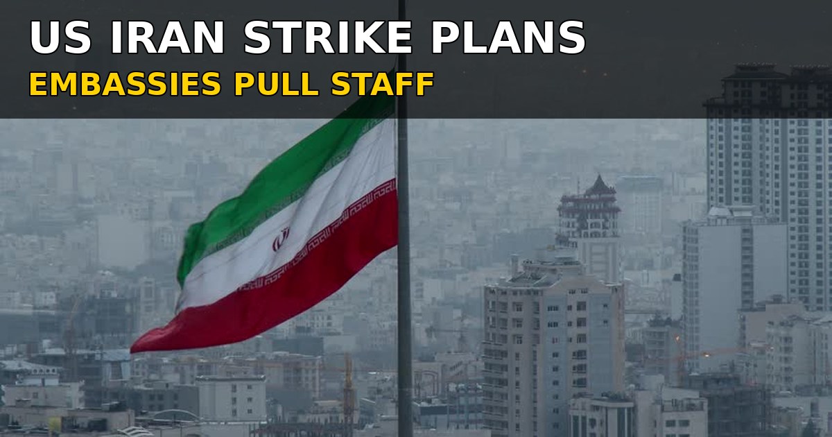 US Iran strike plans: Iranian flag over Tehran skyline