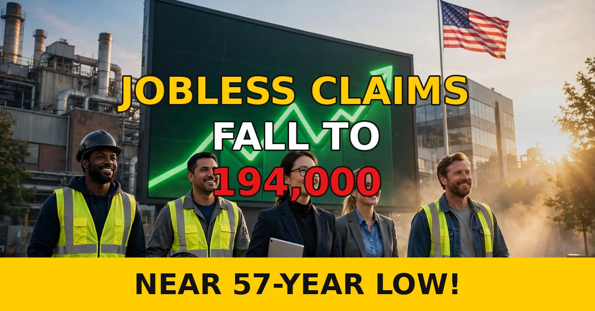 US jobless claims report concept with worker silhouette and employment chart